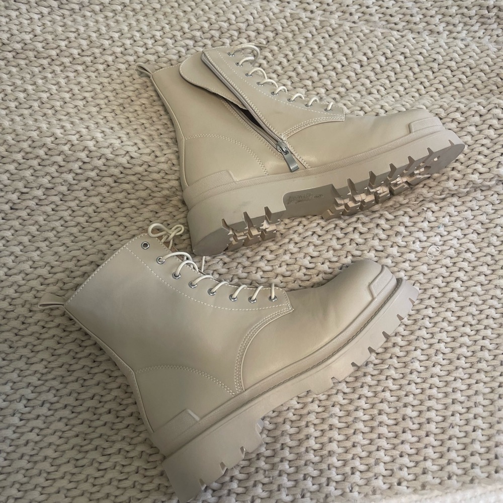 Beige Combat Boots